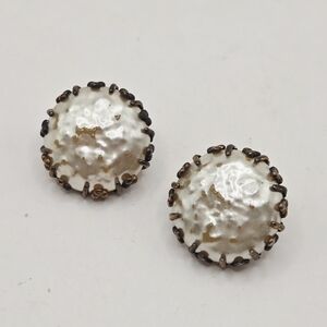 VINTAGE  MIRIAM HASKELL GOLD TONE BAROQUE FAUX PEARL EARRINGS